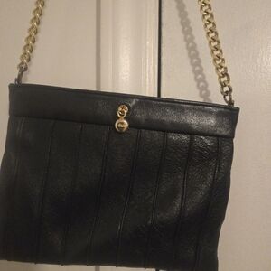 Elegant Dark Blue Leather Shoulder Bag By Ande